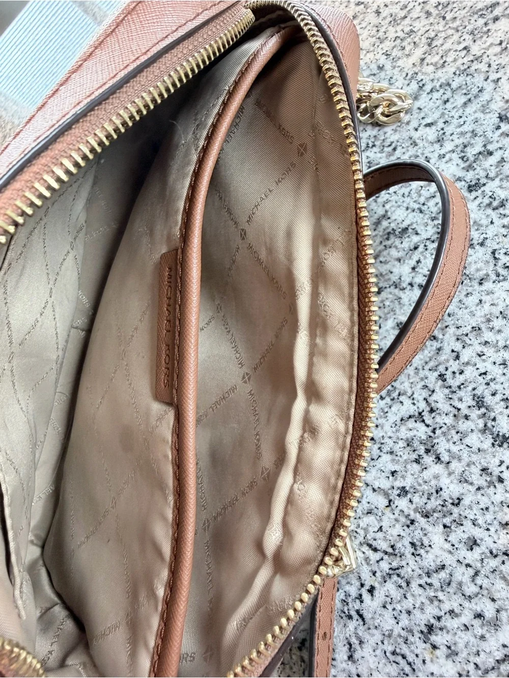 Michael Kors Beige Signature Belt Bag with Brown Trim